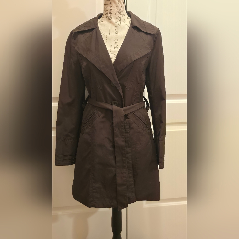 ambition Dark Brown Belted Trench Coat Petite Small